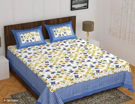 Comfortable Cotton Printed Queen Bedsheet with Two Pillow Covers-thumb0