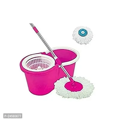 Bucket Quick Spin Mop with 2 Microfiber Wet Dry Mophead Floor Cleaning poche Extendable Handle Removable Wringer 360deg; Floor Cleaner Mopping Set (Random Color)-thumb0