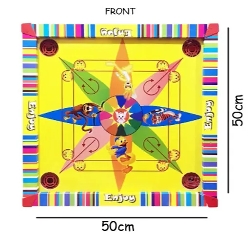 Masalmeh 2 in 1 Wooden Carom Board with Back Side Ludo Snake and Ladder Car Race and Treasure Games Too (Coins and Striker Included) Size: 50cm X 50cm_Print May Vary (Carrom Medium)17 inches