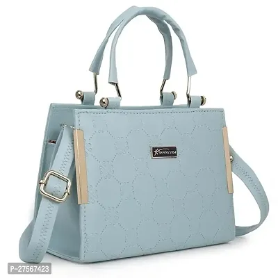 Latest Trendy Branded Sky Blue Handbag Synthetic Leather Women's Satchel Bag | Ladies Purse Handbag | Women bags-thumb0