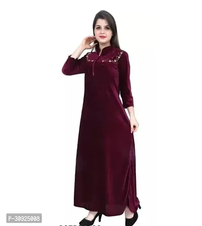 Stylish Maroon Cotton Blend Nighty For Women