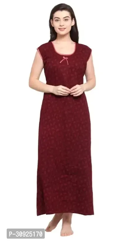 Stylish Maroon Cotton Blend Nighty For Women-thumb0