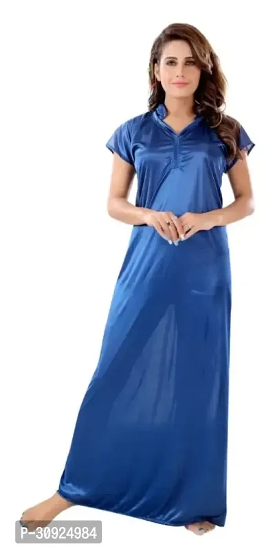 Stylish Blue Cotton Blend Nighty For Women