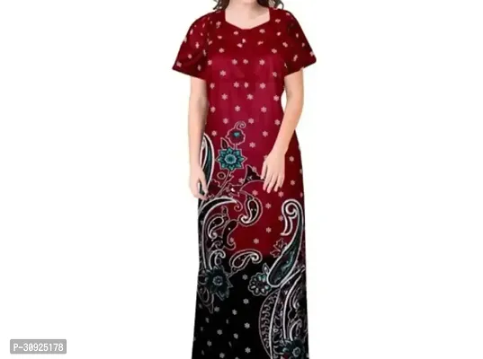 Stylish Maroon Cotton Blend Nighty For Women-thumb0