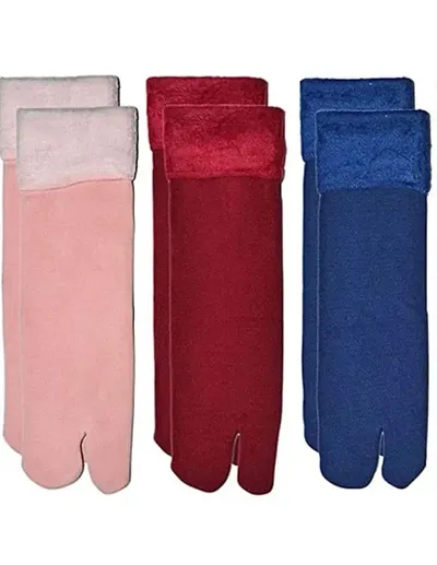 Combo Of 3 Pair Fancy Fur Solid Thump Socks For Women