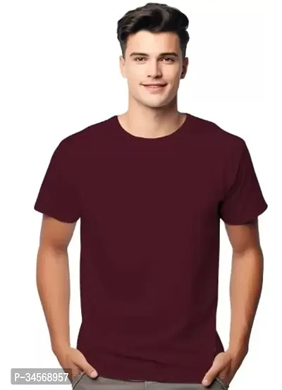 Reliable Maroon Polyester Blend Solid Round Neck Tshirt For Men-thumb0