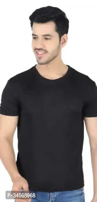 Reliable Black Polyester Blend Solid Round Neck Tshirt For Men-thumb0