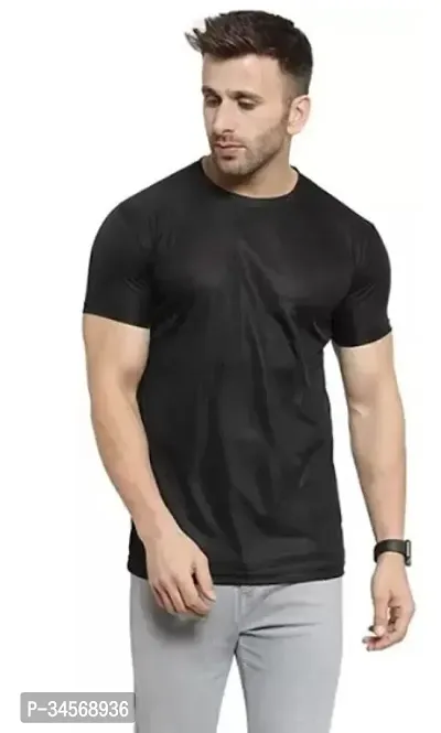 Reliable Black Polyester Blend Solid Round Neck Tshirt For Men-thumb0