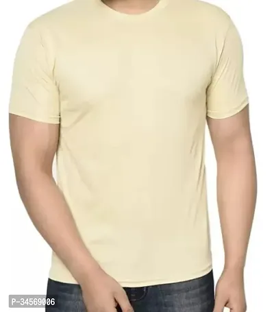 Reliable Yellow Polyester Blend Solid Round Neck Tshirt For Men-thumb0