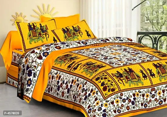 Jaipur Sanganeri Prints Cotton Double Bed Sheet With 2 Pillow Cover Size 85 x 95 Inch