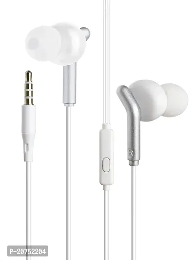Stylish White In-ear Wired - 3.5 MM Single Pin Headphones With Microphone-thumb0