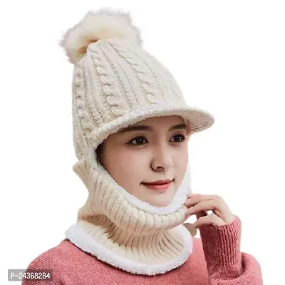 Valdezreg; Winter Beanie Monkey Cap Hood for Women Stretchable Skull Soft Combined Scarf With Drawstring Multi Use Woolen Balaclava Neck Warmer-thumb0