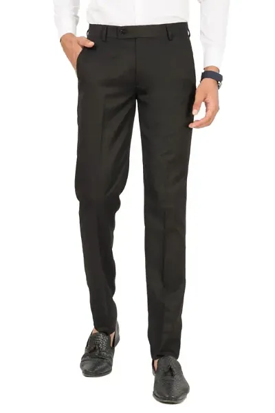 Cotton Blend Solid Formal Trousers For Men