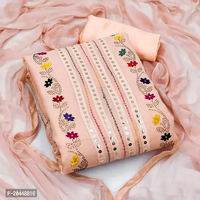 Leeli Peeri Chanderi Cotton Embroidery Unstich dress material-thumb0