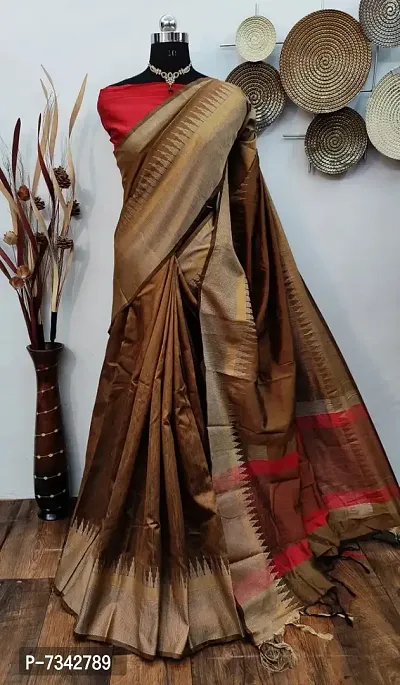 Buy Brown Kalamkari Work Saree In Silk Fabric And Unstitched Blouse