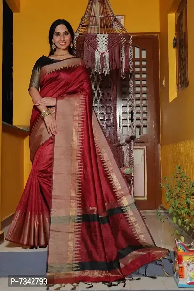 Maroon pure silk half saree with buttas, contrast border & blouse of  thilakam,neli & paayadi kann, intricate dhavani