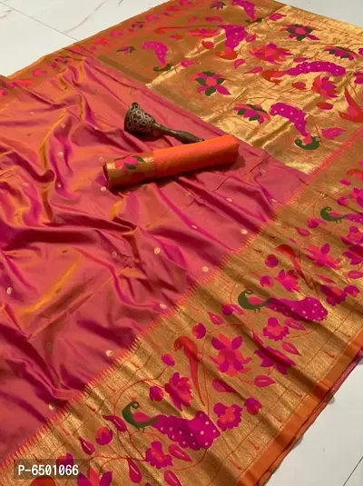 Buy Leelipeeri Designer Women Orange Silk Blend Paithani Saree