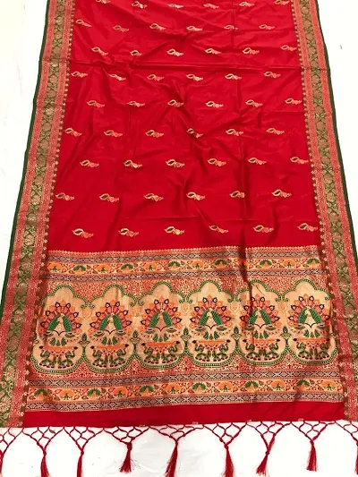 Paithani Silk Blend Woven Sarees with Blouse Piece