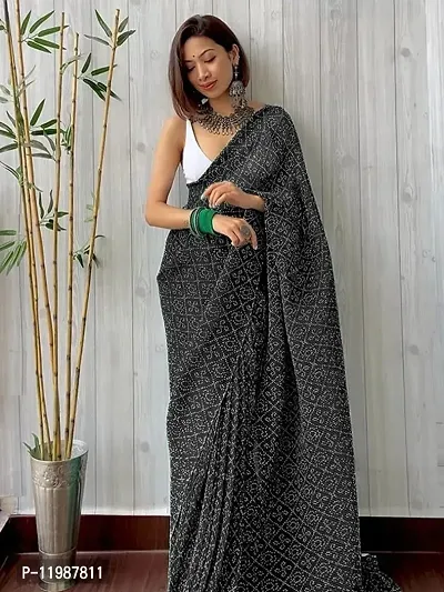 Crushed Soft Georgette saree with Digital Bandhni Print and Blouse Piece-thumb0