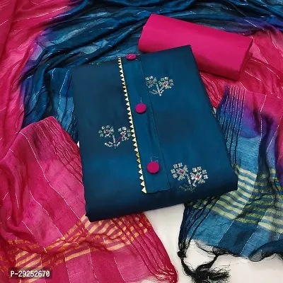 Classic Silk Blend Embroidered Dress Material with Dupatta