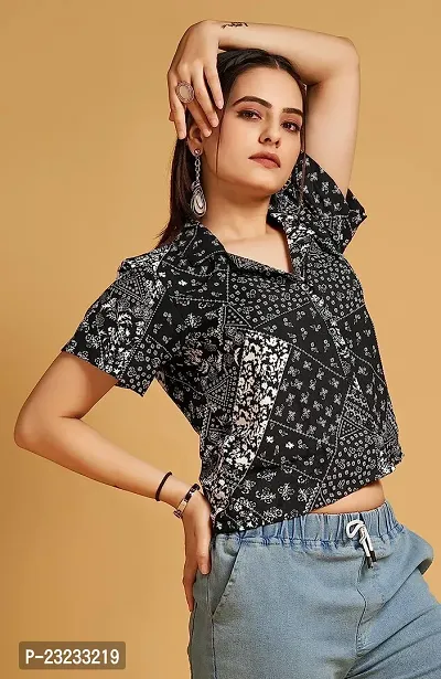 TRENDINGGARMENT Floral Shirt for Women | Stylish and Comfortable | Crop Top (S, Black)-thumb4