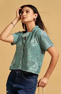 TRENDINGGARMENT Floral Shirt for Women | Stylish and Comfortable | Crop Top (L, Green)-thumb2