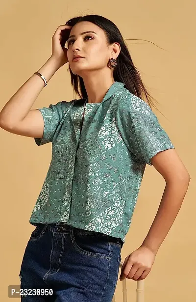 TRENDINGGARMENT Floral Shirt for Women | Stylish and Comfortable | Crop Top (L, Green)-thumb3