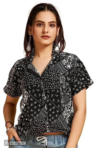 TRENDINGGARMENT Floral Shirt for Women | Stylish and Comfortable | Crop Top (M, Black)