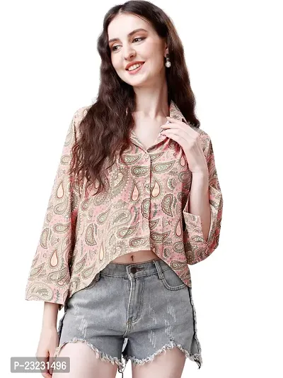 TRENDINGGARMENT Women's Casual Full Sleeves Printed Top (Large, Pink)-thumb0