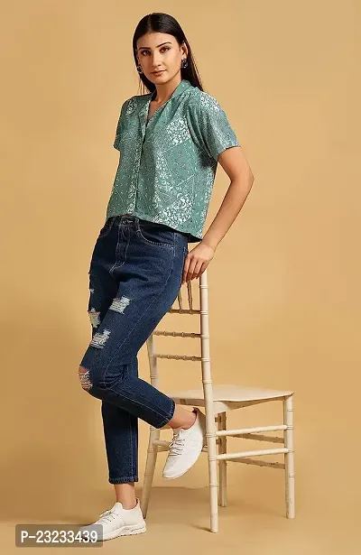 TRENDINGGARMENT Floral Shirt for Women | Stylish and Comfortable | Crop Top (M, Green)-thumb4