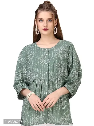 TRENDINGGARMENT Women's Casual Printed Full Sleeves Top (XX-Large, Green)