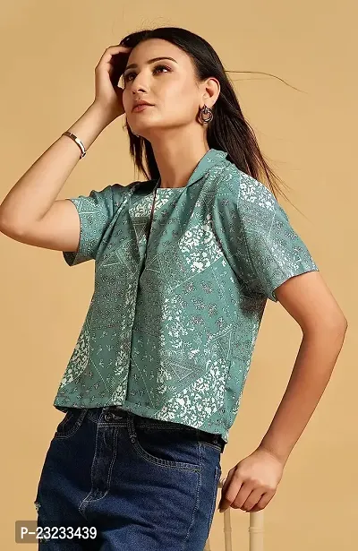 TRENDINGGARMENT Floral Shirt for Women | Stylish and Comfortable | Crop Top (M, Green)-thumb2