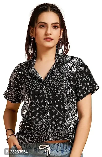 TRENDINGGARMENT Floral Shirt for Women | Stylish and Comfortable | Crop Top (L, Black)-thumb0