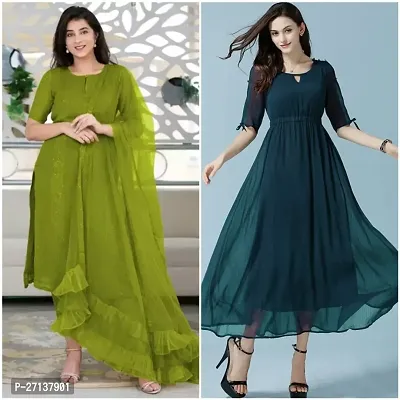 Classic Georgette Ankle Length Dresses For Women Pack of 2