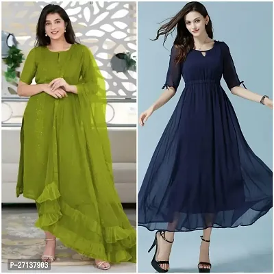Classic Georgette Ankle Length Dresses For Women Pack of 2