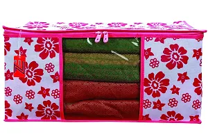 PBK Flower Design 6 Piece Non Woven Fabric Saree Cover Set with Transparent Window, Extra Large, Pink-thumb1