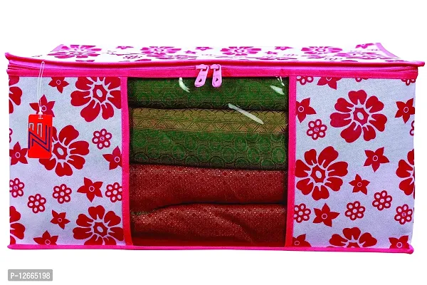 PBK Flower Design 6 Piece Non Woven Fabric Saree Cover Set with Transparent Window, Extra Large, Pink-thumb2