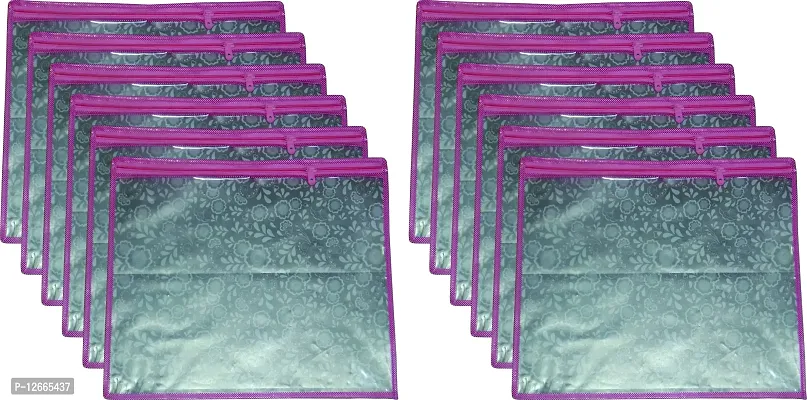 PBK Pink Flower Design Waterproof Transperent Single Saree/Dress/Kurti Cover pink 12 pcs