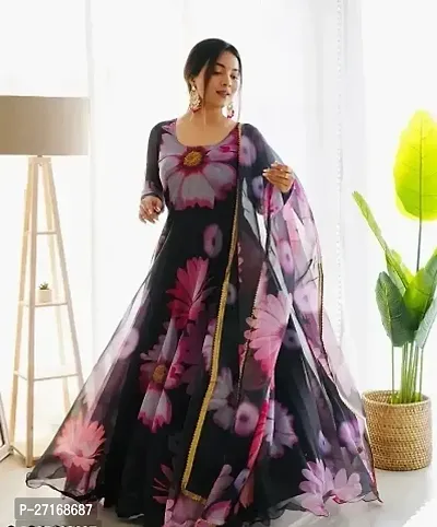 Women Georgette Floral Printed Gown With Dupatta