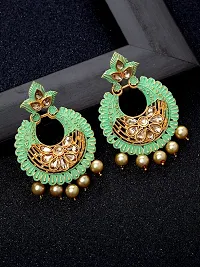 Ibtida Green and Gold Beaded Handcrafted Chandbali Earrings-thumb1