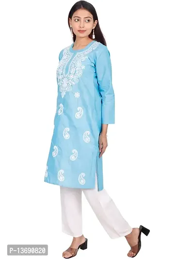 Ibtida Women Embroided Kurta Cotton (Blue)-thumb3