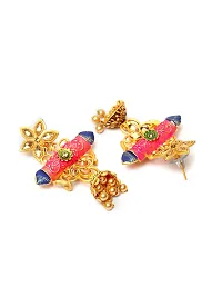 Ibtida Pink and Gold Handcrafted Chandbali Earrings-thumb2