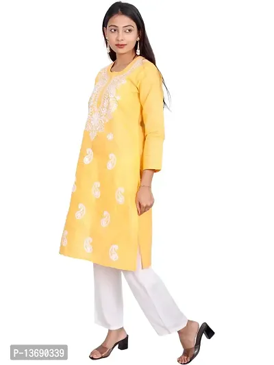 Ibtida Women Embroided Kurta Cotton (Yellow)-thumb3