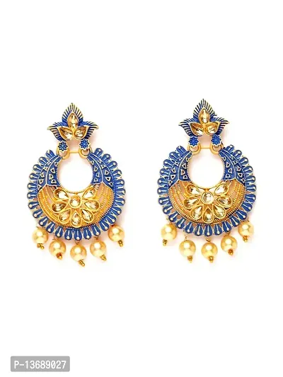 Ibtida Blue and Gold Beaded Handcrafted Chandbali Earrings