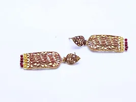Gold-Toned & Red Studs Drop Earrings-thumb2