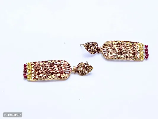 Gold-Toned & Red Studs Drop Earrings-thumb3