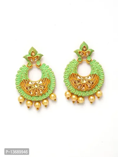Ibtida Green and Gold Beaded Handcrafted Chandbali Earrings-thumb0
