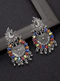 Ibtida Silver and Multi-colour Oxidised Chandbali Earrings-thumb1