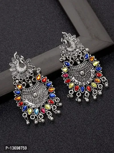 Ibtida Silver and Multi-colour Oxidised Chandbali Earrings-thumb2