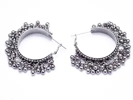 Silver Oxidised Cirlular Earrings-thumb2